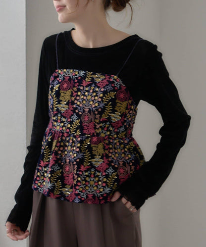 【aguni】天鵝絨刺繡吊帶背心
