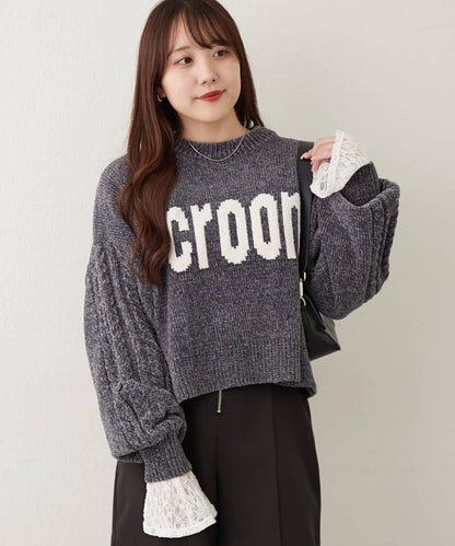 天鵝絨毛線標誌針織衫