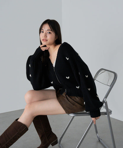 拉鍊式愛心圖案短款開衫