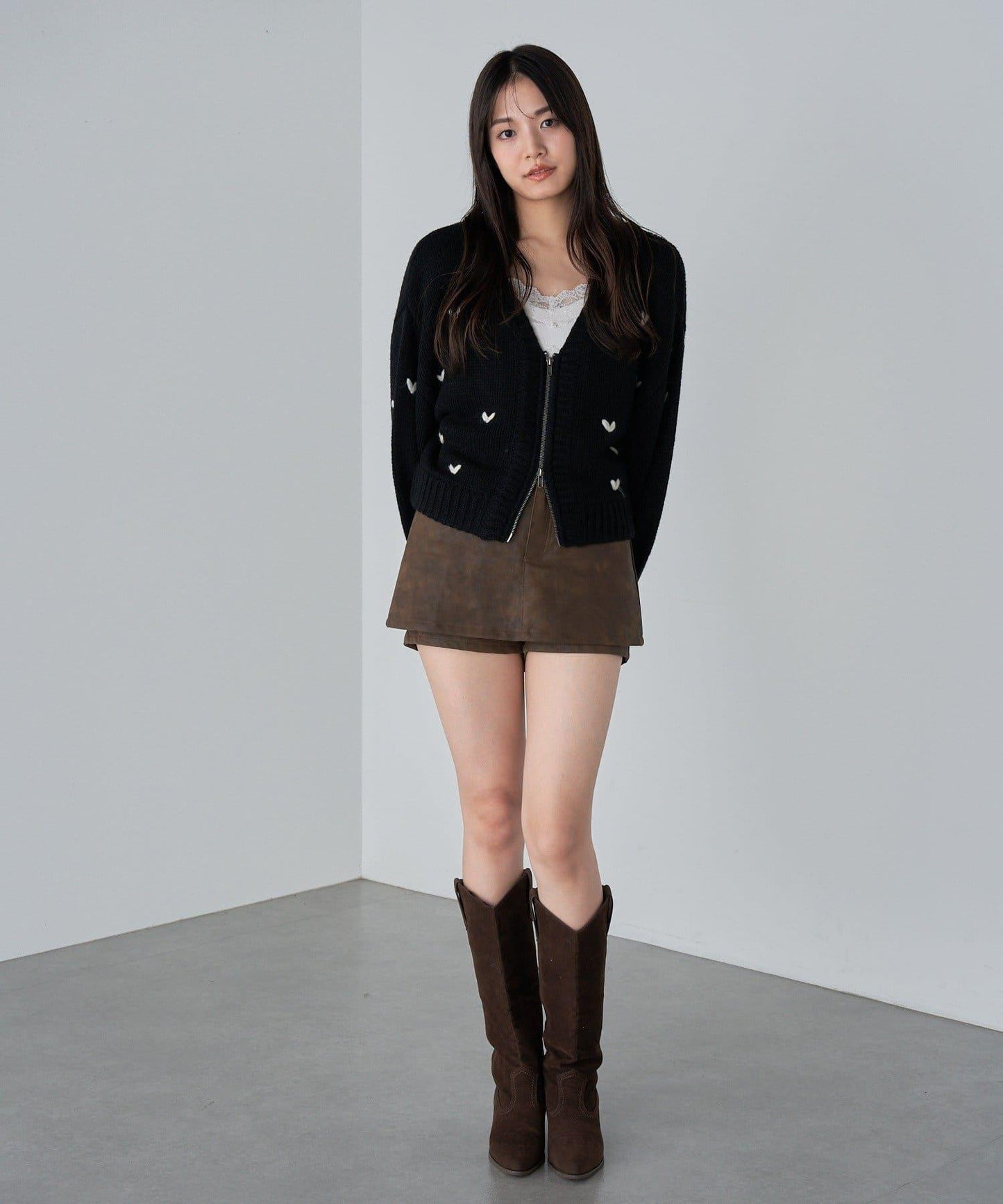 拉鍊式愛心圖案短款開衫