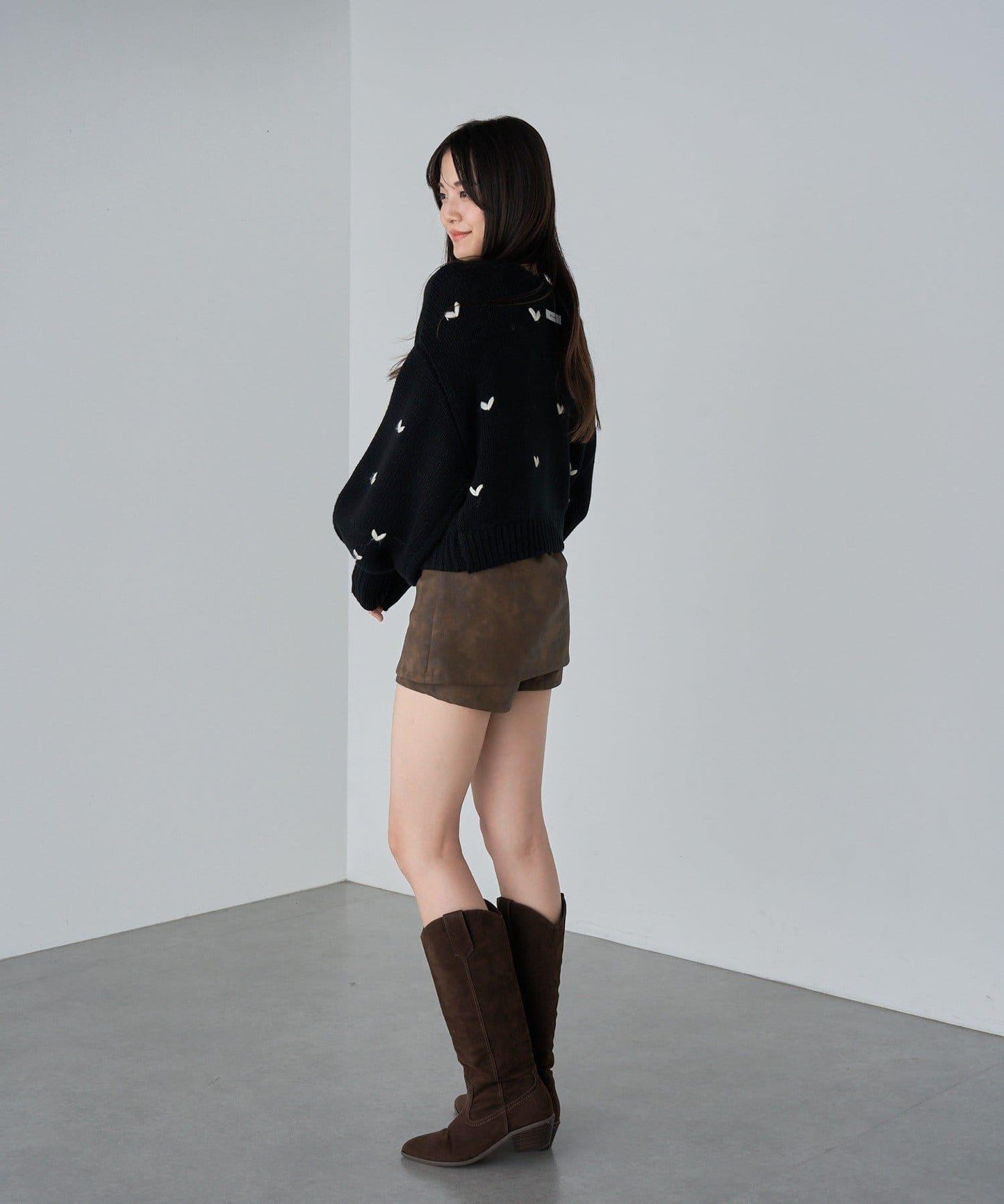 拉鍊式愛心圖案短款開衫