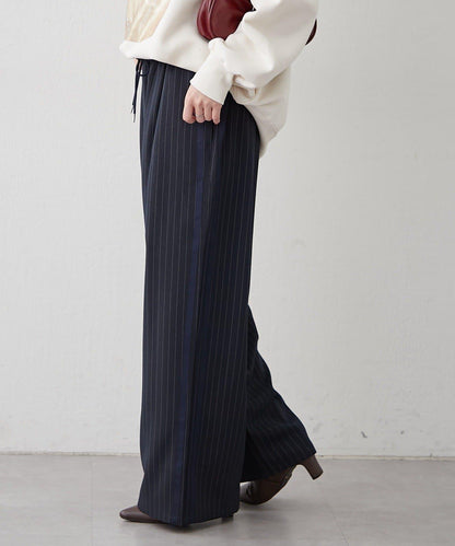 【NUNIFE】細條紋休閒褲