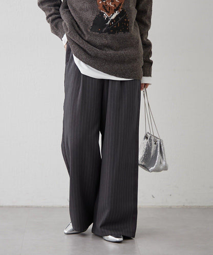 【NUNIFE】細條紋休閒褲