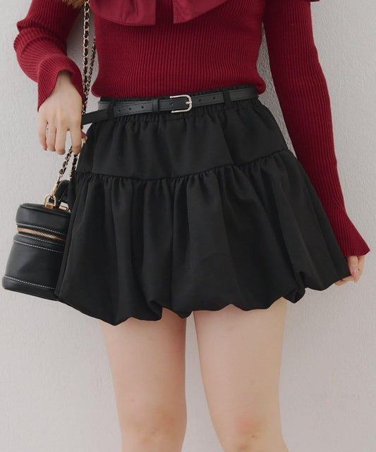 配腰帶泡泡迷你裙