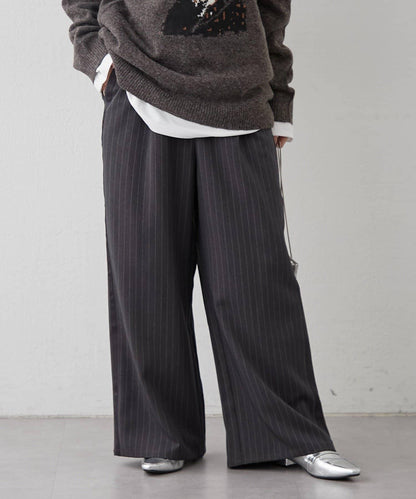 【NUNIFE】細條紋休閒褲