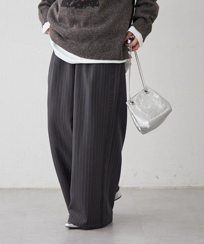 【NUNIFE】細條紋休閒褲