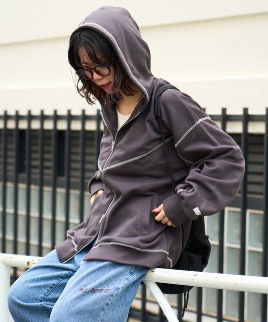 配色拼接寬鬆連帽衛衣