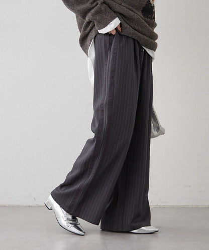 【NUNIFE】細條紋休閒褲