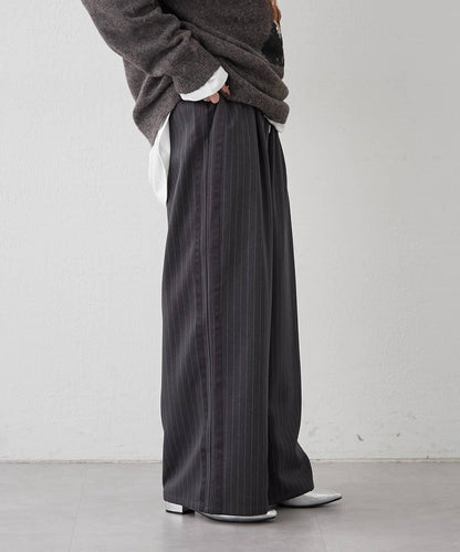 【NUNIFE】細條紋休閒褲