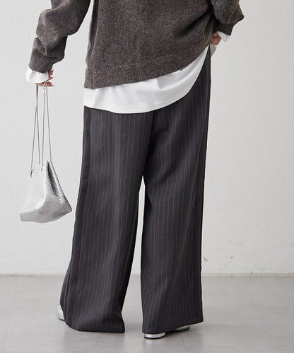【NUNIFE】細條紋休閒褲