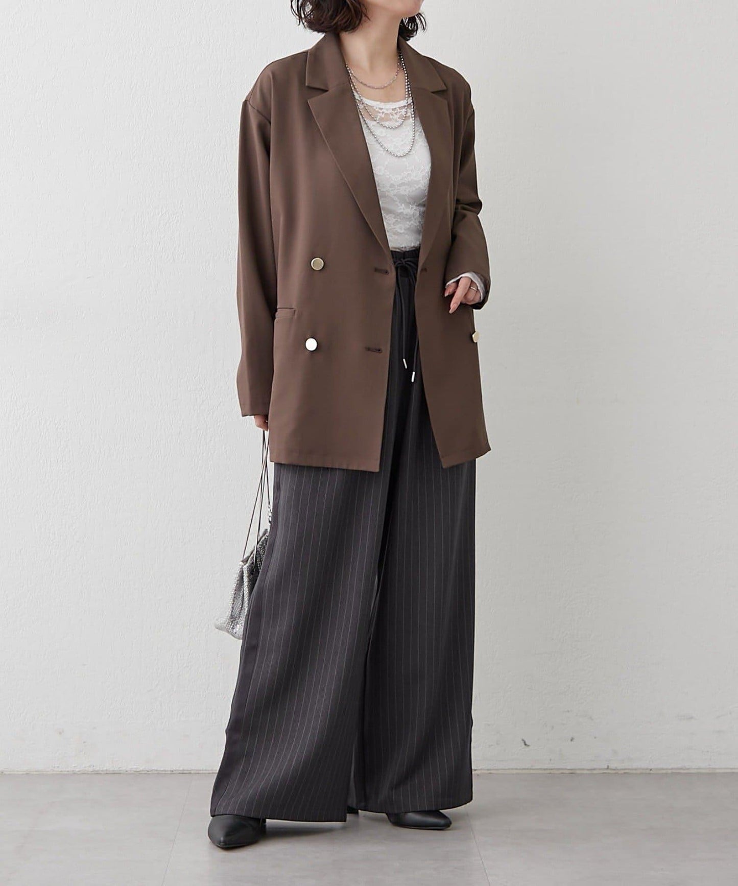 【NUNIFE】細條紋休閒褲