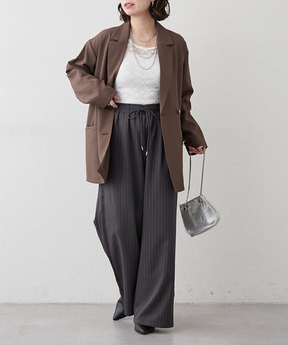 【NUNIFE】細條紋休閒褲