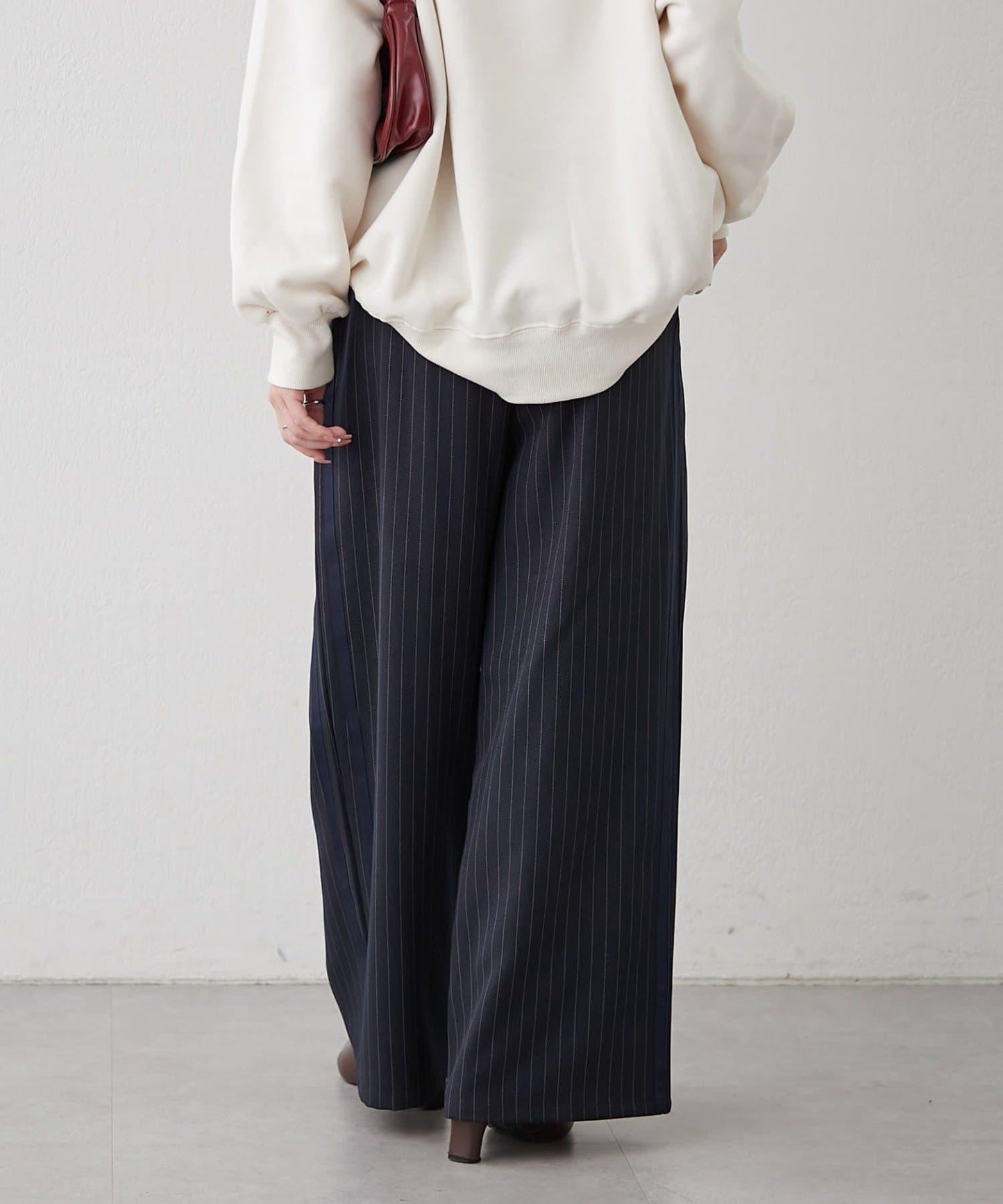 【NUNIFE】細條紋休閒褲