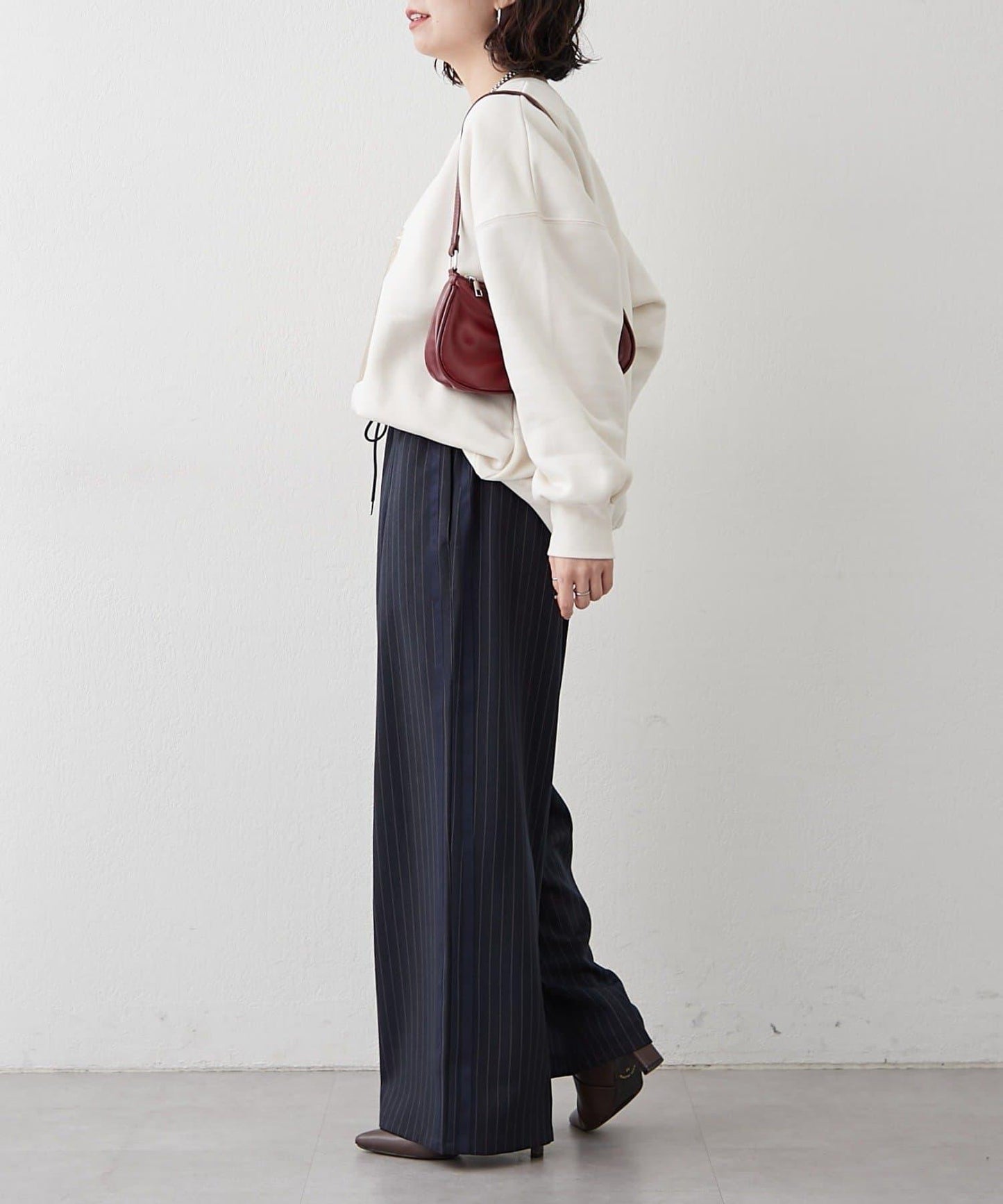 【NUNIFE】細條紋休閒褲