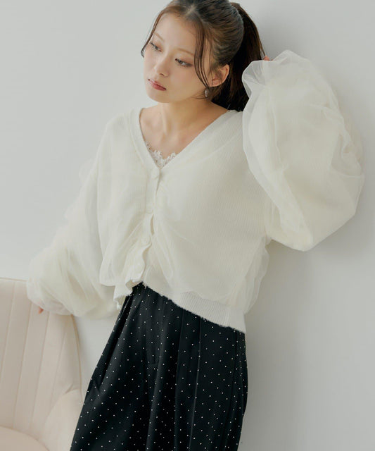 【Chico】網紗層疊蓬鬆針織衫