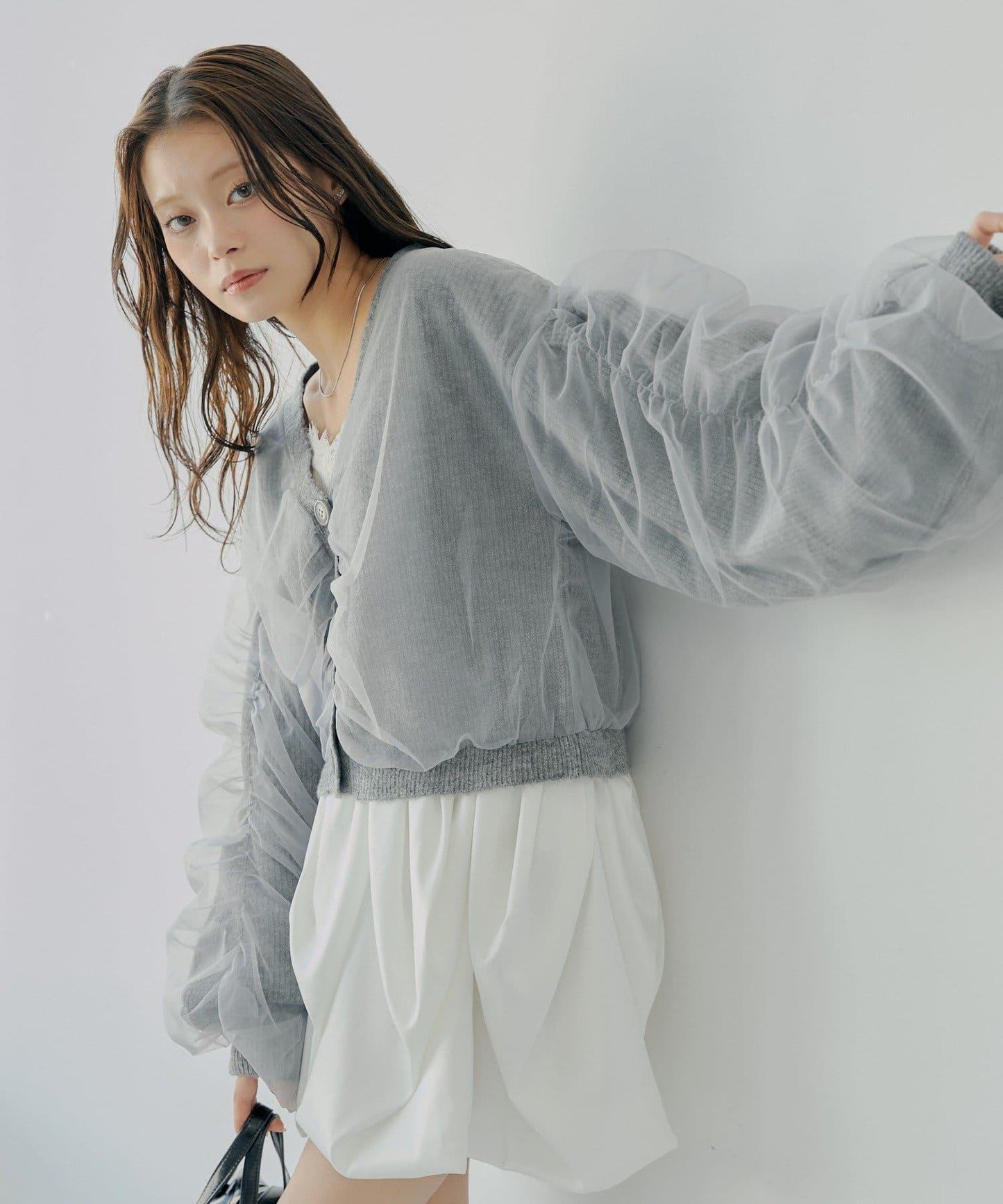 【Chico】網紗層疊蓬鬆針織衫