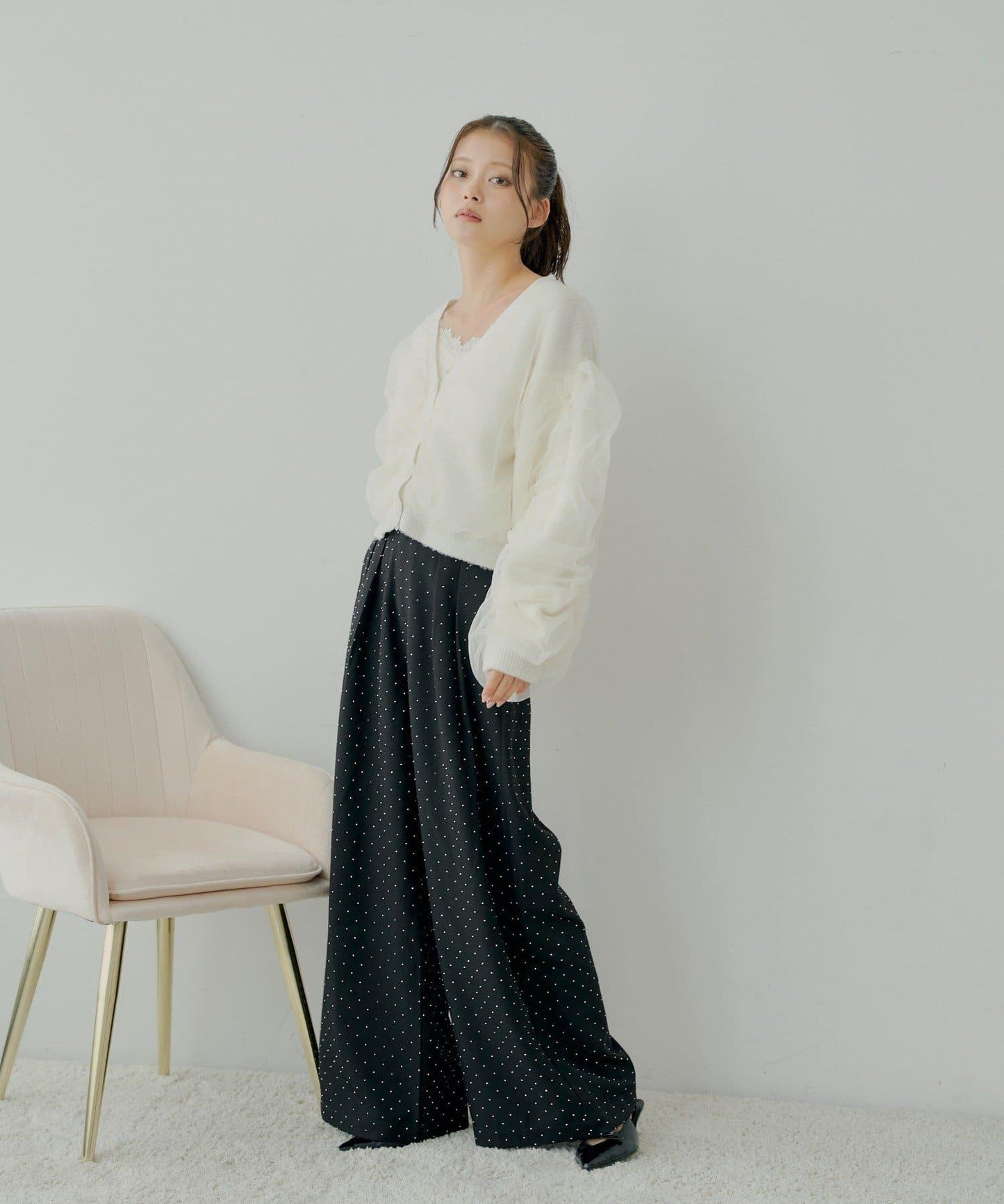 【Chico】網紗層疊蓬鬆針織衫