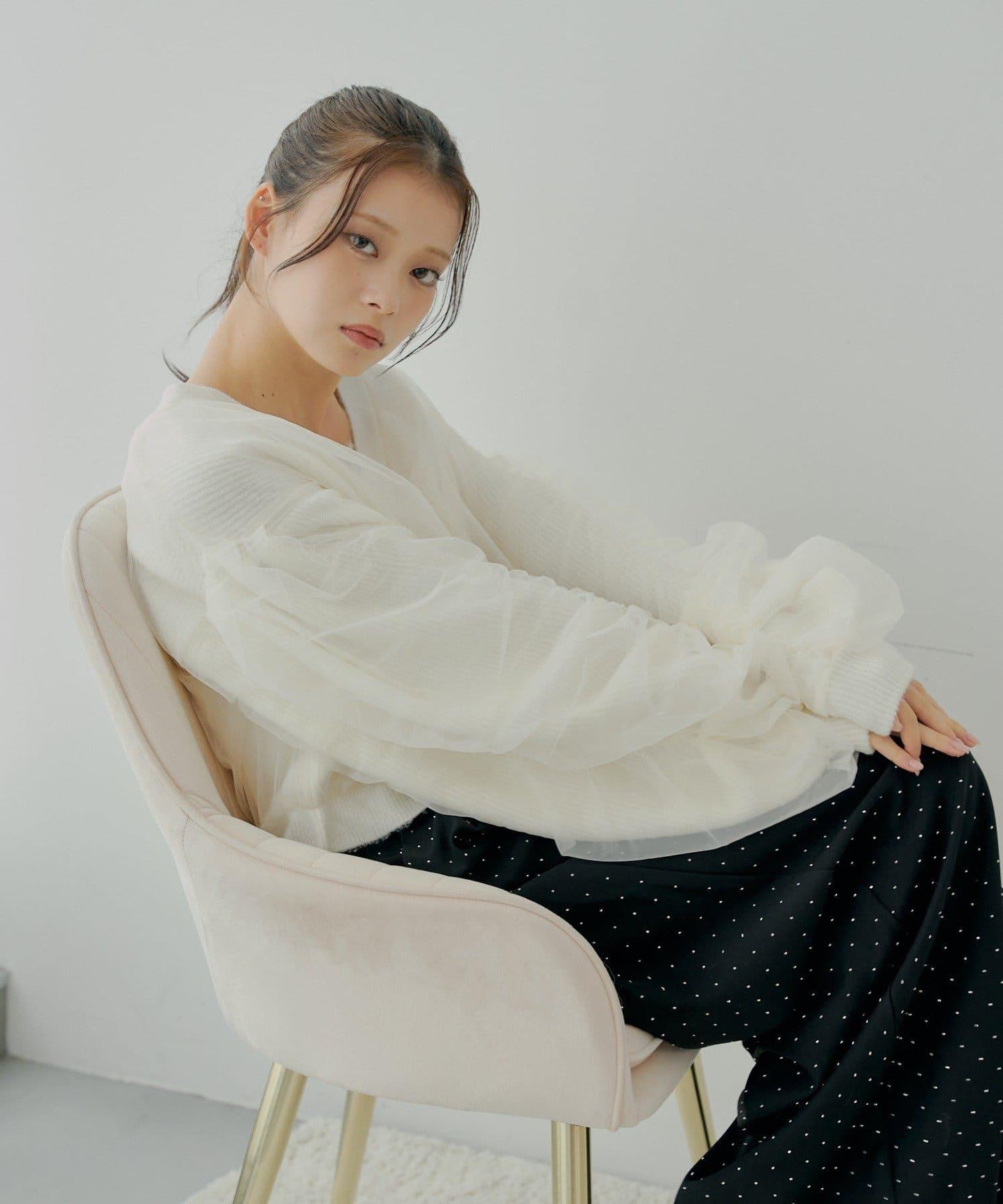 【Chico】網紗層疊蓬鬆針織衫