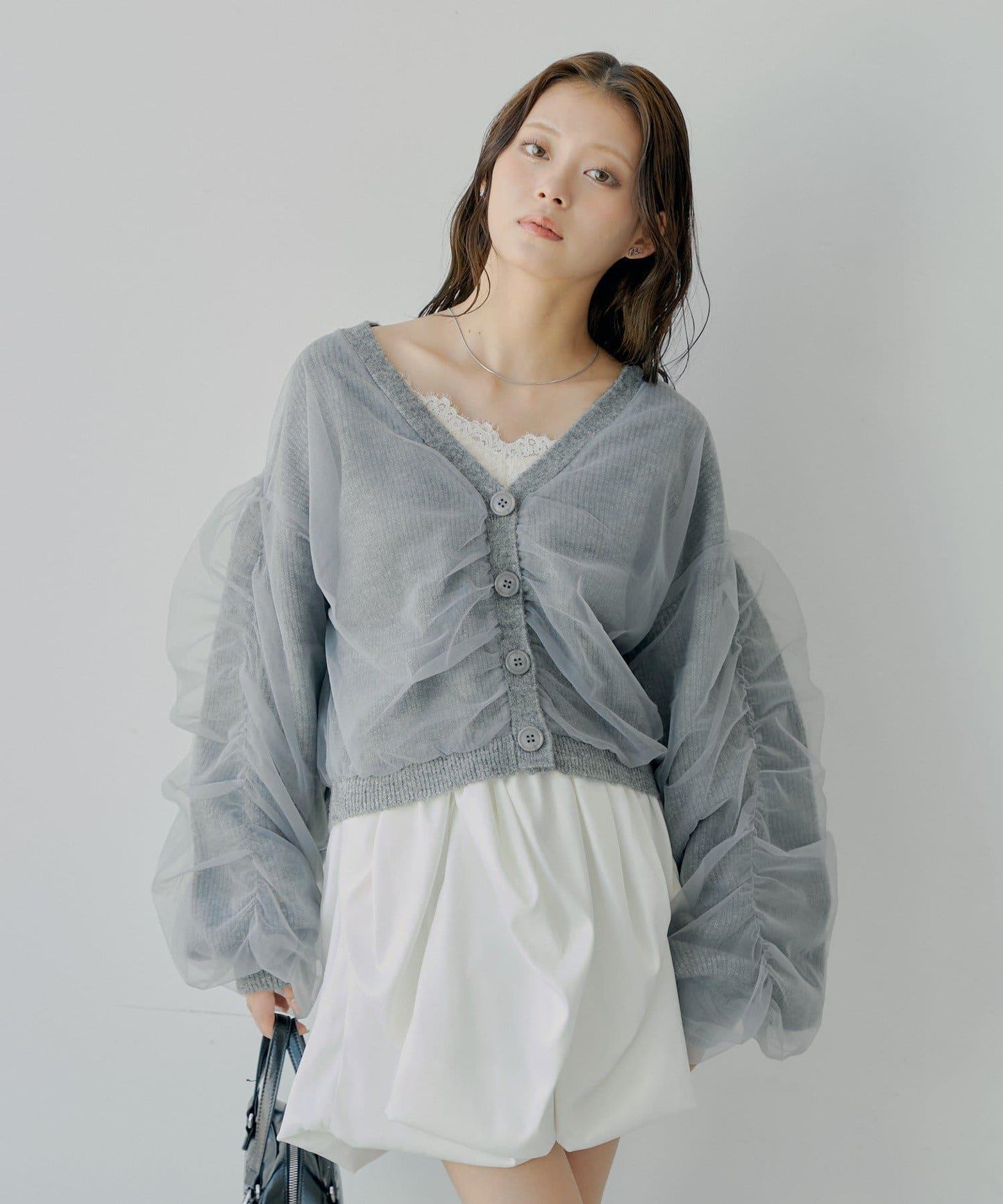 【Chico】網紗層疊蓬鬆針織衫