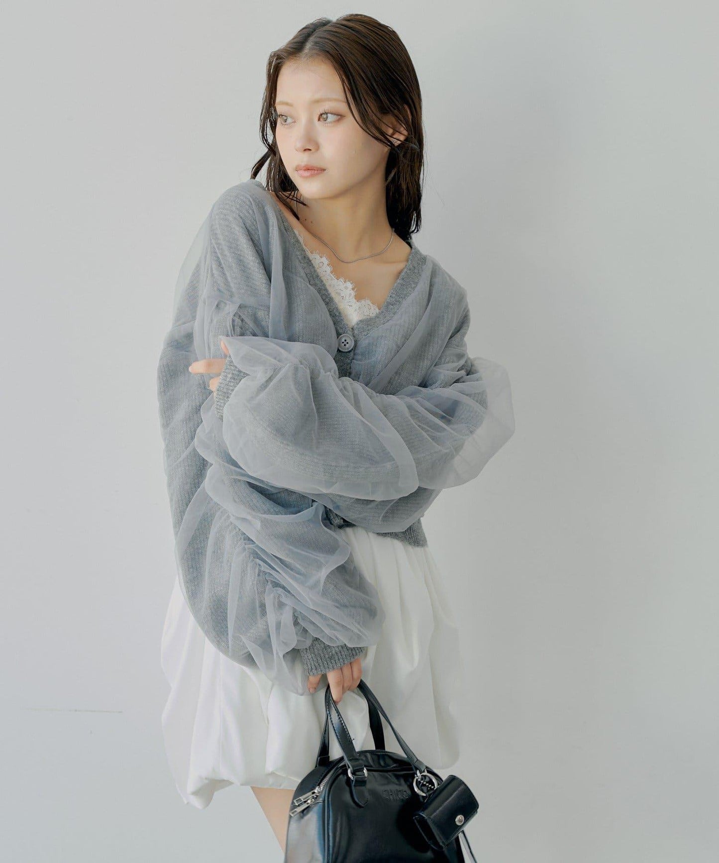 【Chico】網紗層疊蓬鬆針織衫