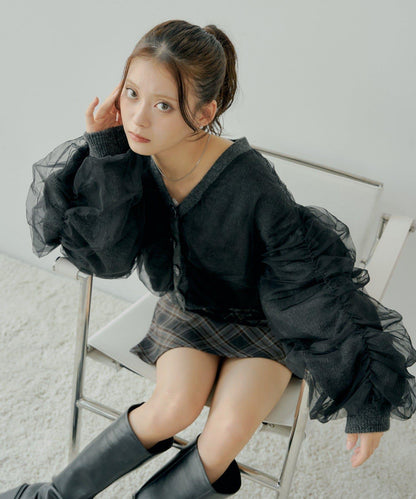 【Chico】網紗層疊蓬鬆針織衫