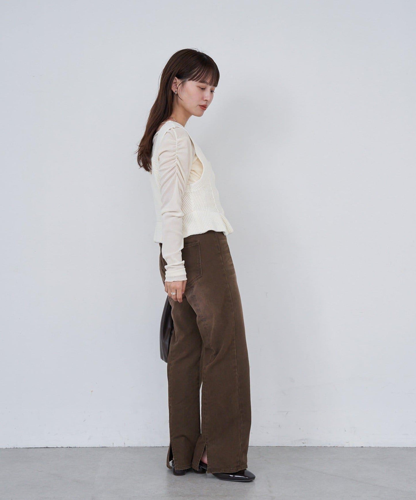 Kastane B 後腰帶斜紋直筒褲