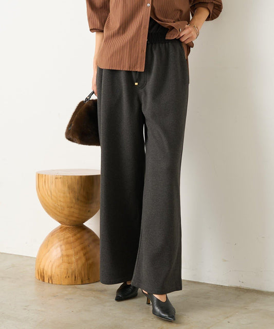 暖感緞面拼接休閒褲