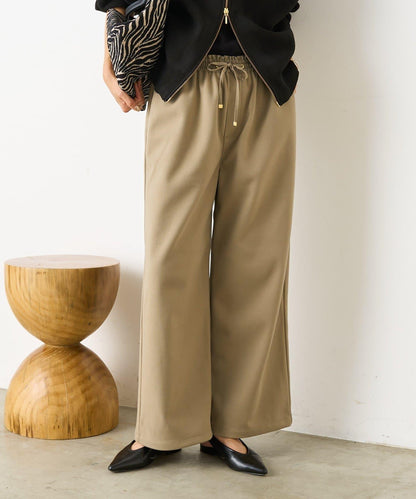 暖感緞面拼接休閒褲