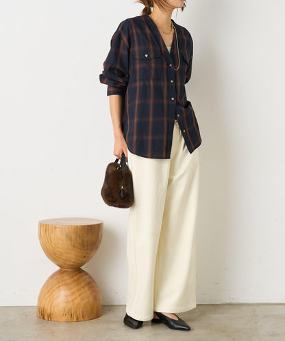 暖感緞面拼接休閒褲