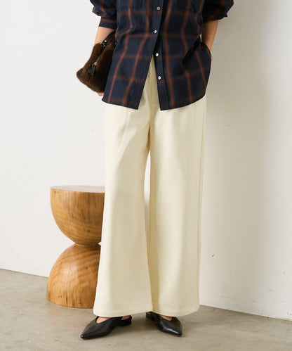 暖感緞面拼接休閒褲