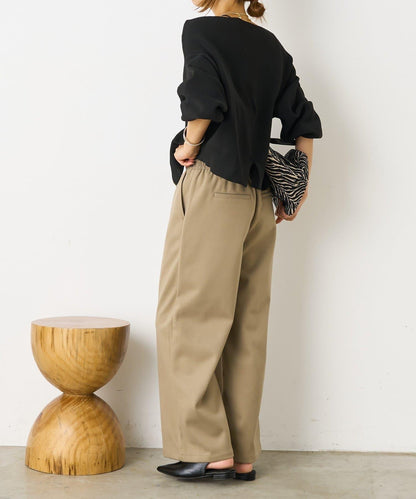 暖感緞面拼接休閒褲