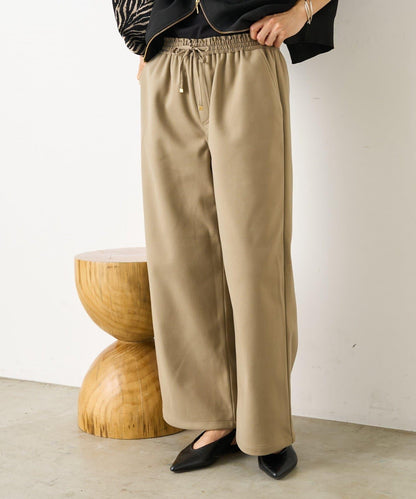 暖感緞面拼接休閒褲