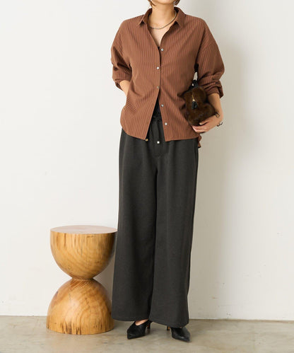 暖感緞面拼接休閒褲