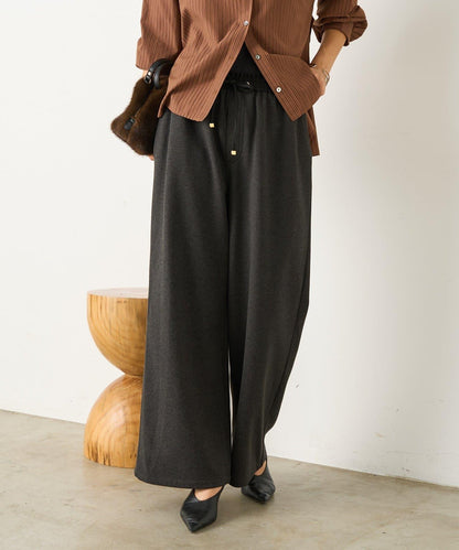 暖感緞面拼接休閒褲