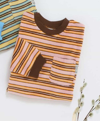 天鵝絨條紋長袖T恤