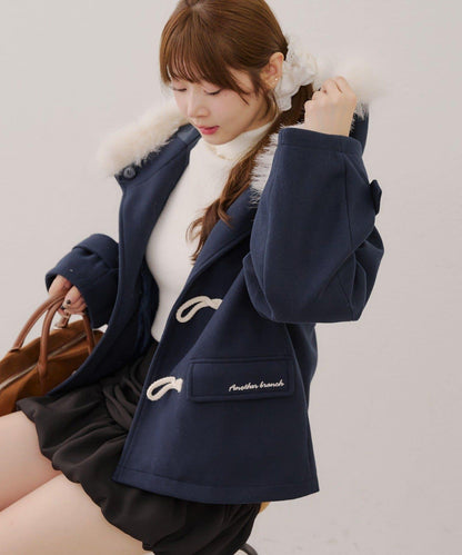 【RMAF】帶毛絨裝飾牛角扣大衣