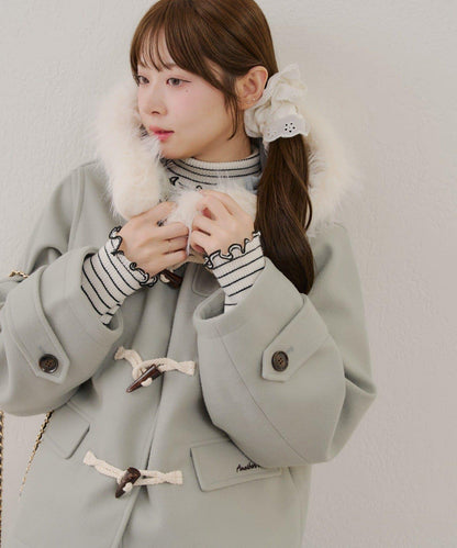【RMAF】帶毛絨裝飾牛角扣大衣