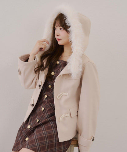 【RMAF】帶毛絨裝飾牛角扣大衣