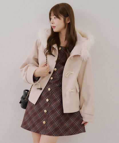 【RMAF】帶毛絨裝飾牛角扣大衣