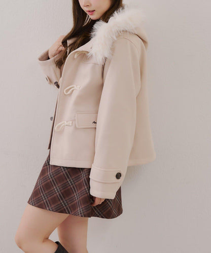 【RMAF】帶毛絨裝飾牛角扣大衣