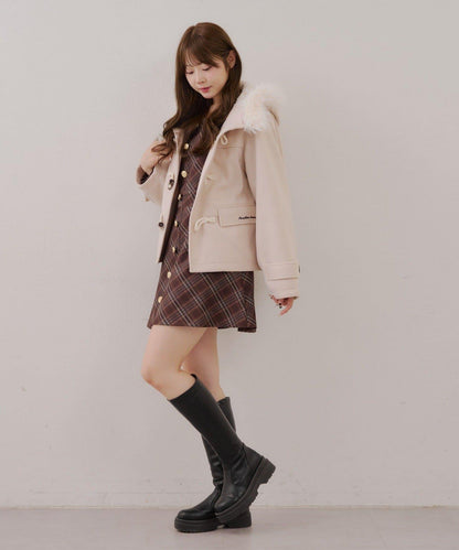 【RMAF】帶毛絨裝飾牛角扣大衣