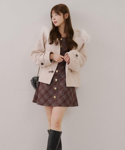 【RMAF】帶毛絨裝飾牛角扣大衣