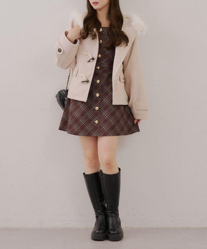 【RMAF】帶毛絨裝飾牛角扣大衣