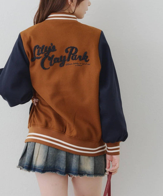 秋季混搭造型定番【RMAF】背部標誌拼色棒球夾克