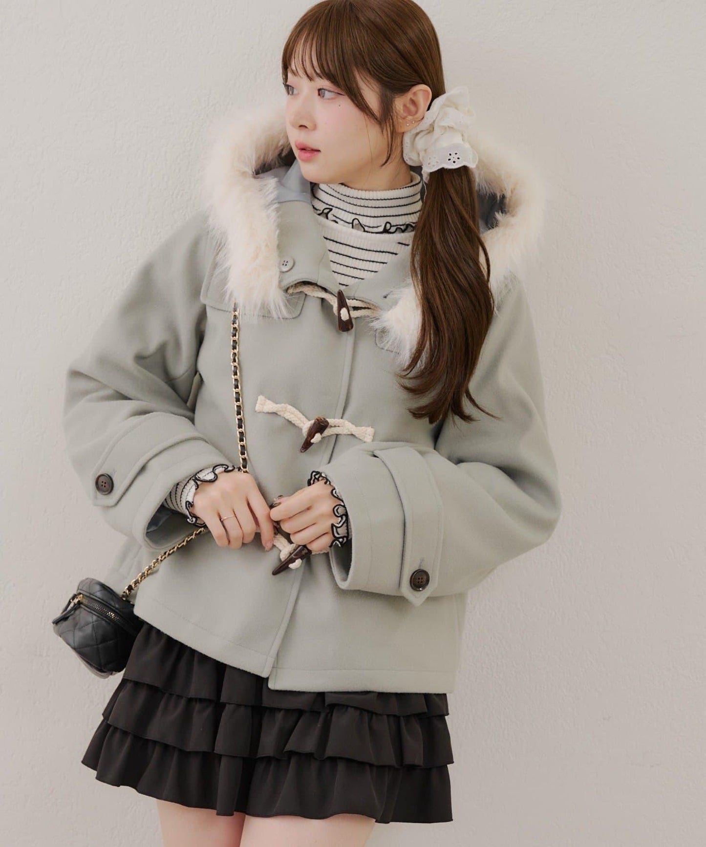 【RMAF】帶毛絨裝飾牛角扣大衣