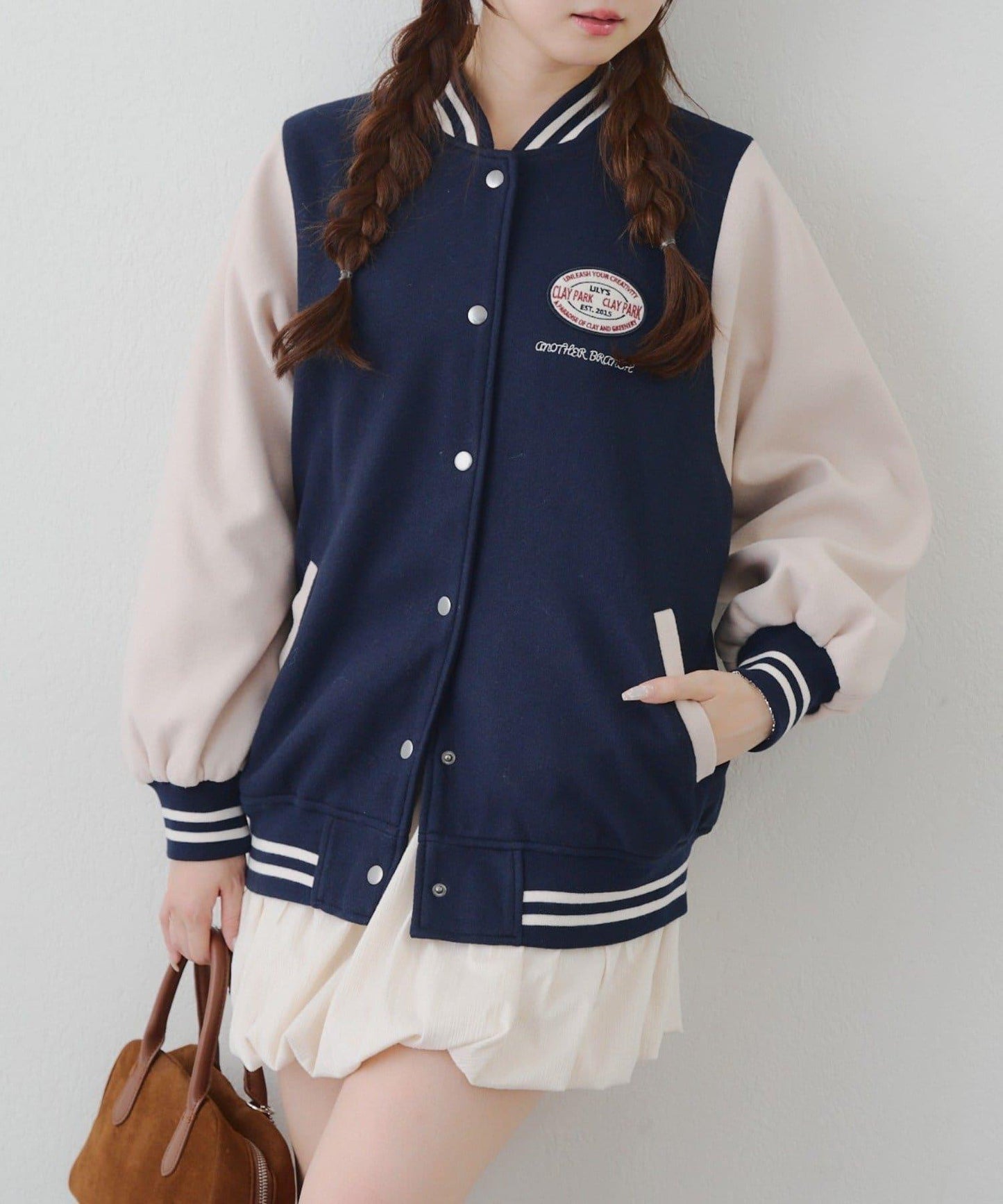 秋季混搭造型定番【RMAF】背部標誌拼色棒球夾克