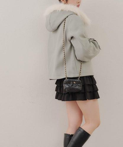 【RMAF】帶毛絨裝飾牛角扣大衣