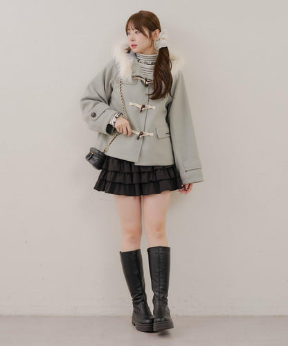 【RMAF】帶毛絨裝飾牛角扣大衣