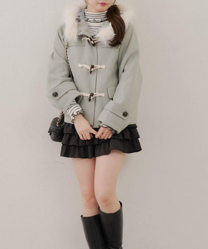 【RMAF】帶毛絨裝飾牛角扣大衣