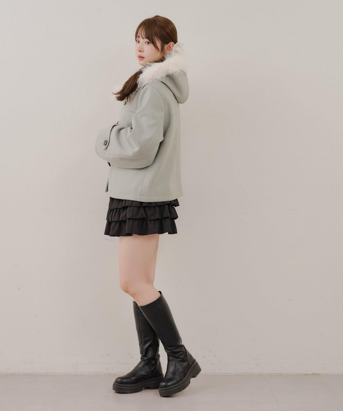 【RMAF】帶毛絨裝飾牛角扣大衣